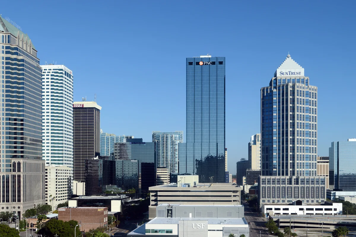 Panoramic view of downtown Tampa from the north.
